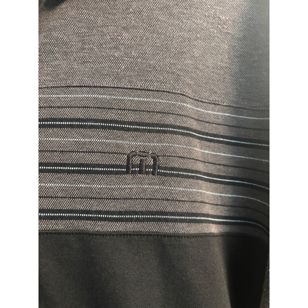 TravisMathew Mens Short Sleeve Polo Shirt Grey Black Colorblock Striped Size M - Picture 2 of 5